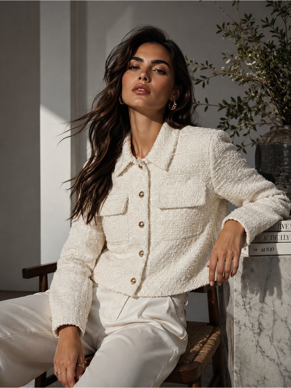 Nicole Miller Bouclé Button-Front Jacket